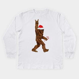 Santa Bigfoot Christmas Lights Rock Sasquatch Believe Kids Long Sleeve T-Shirt